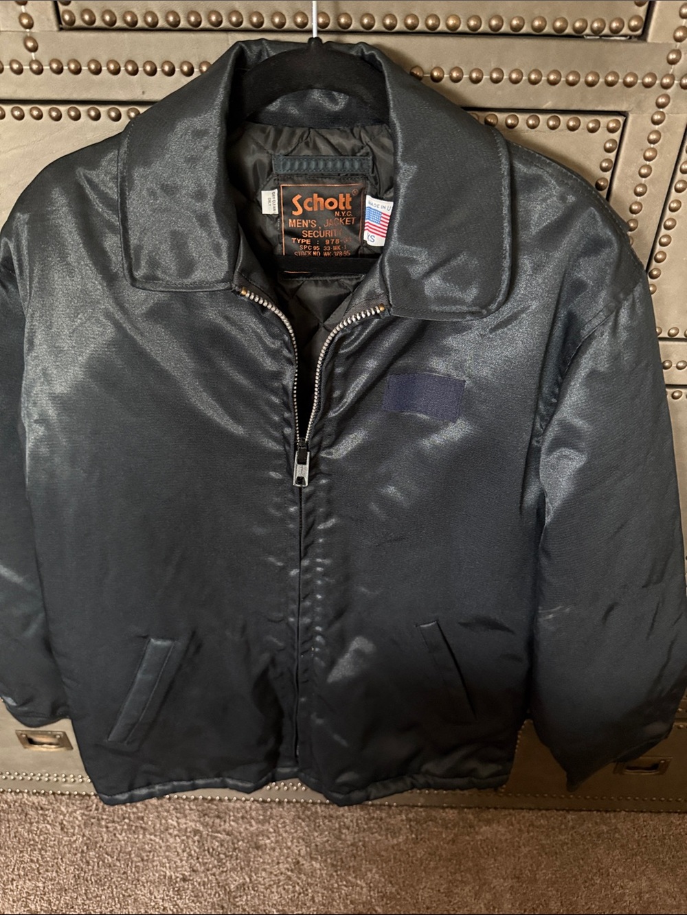 Schott NYC Navy Quilted Bomber Jacket